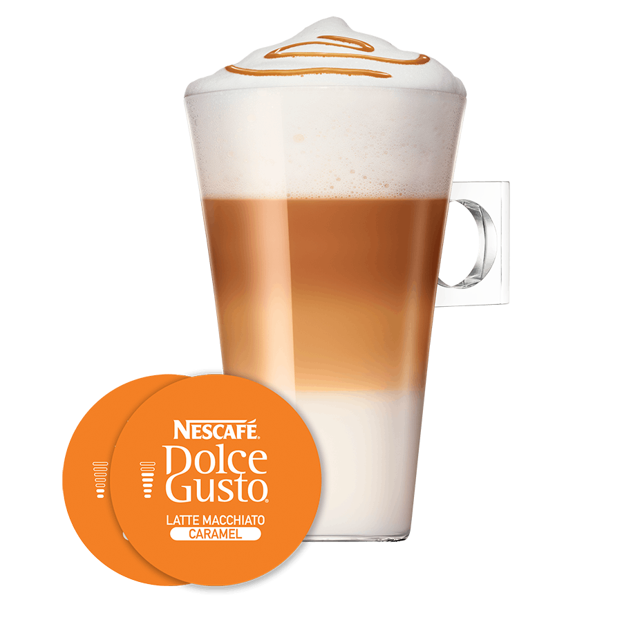 Capsule met kop koffie NESCAFÉ Dolce Gusto Caramel Latte Macchiato 16 Capsules